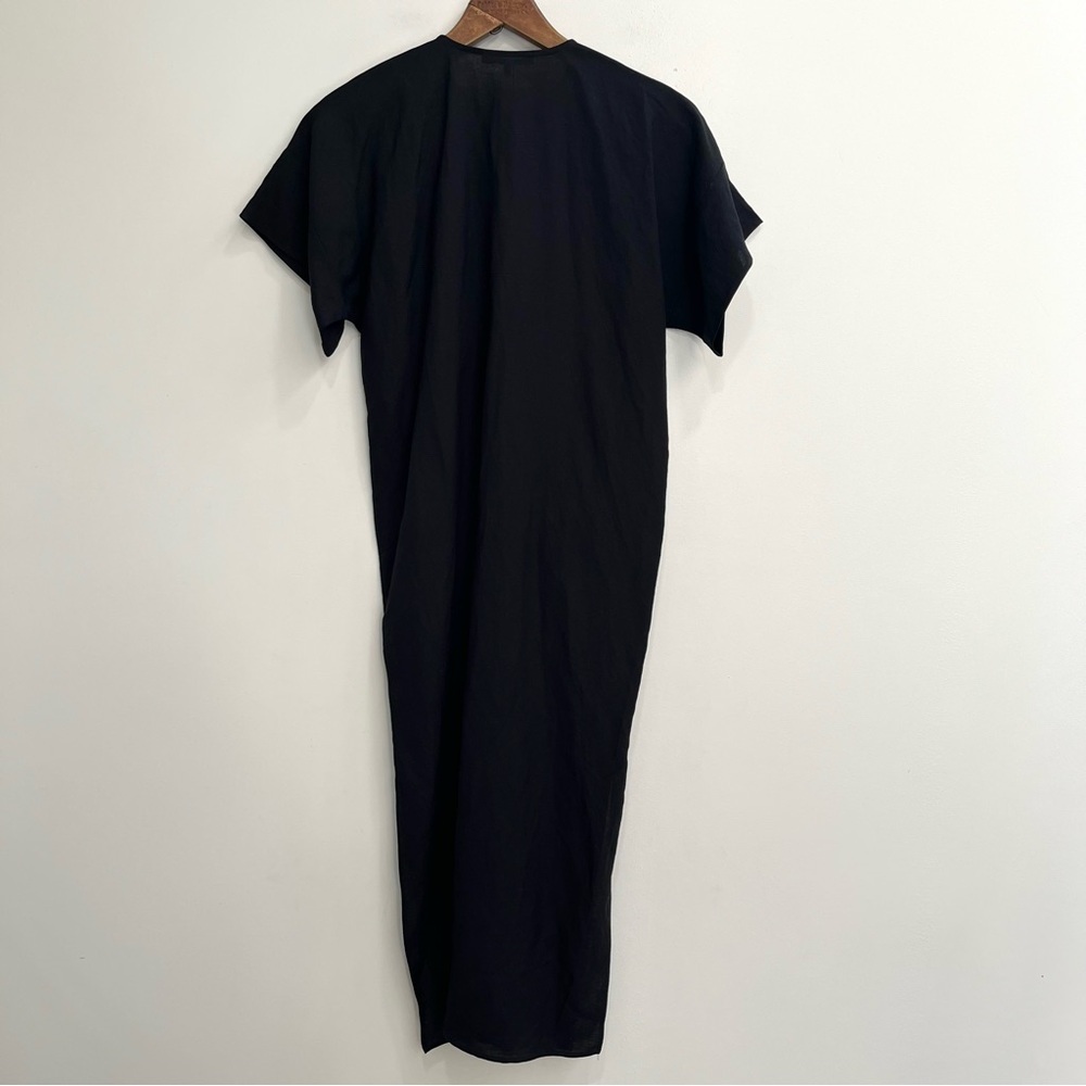 Emerson Fry Desert Midi Dress Black Short Sleeve Full Button Front Linen Blend - Picture 5 of 14